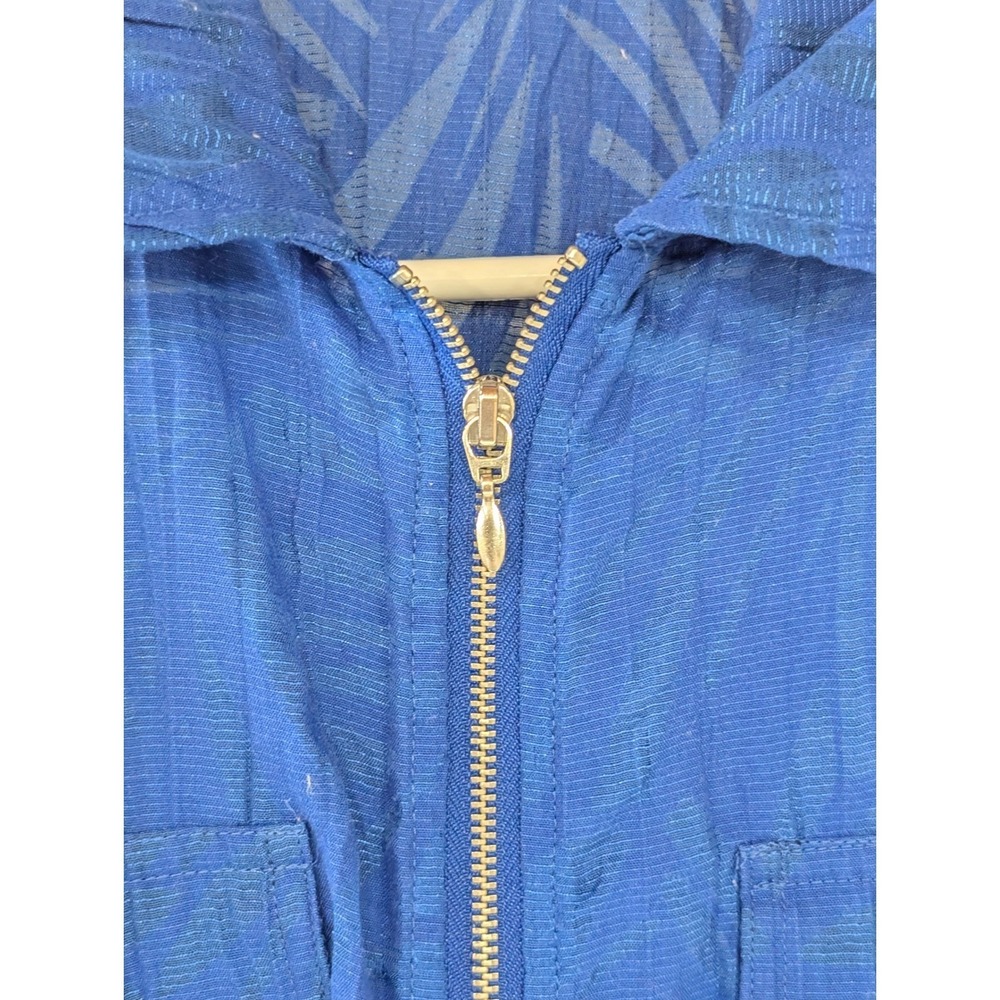 Chico's Royal Blue Sheer Palm Print Full Zip Long Sleeve Shirt - Picture 3 of 8